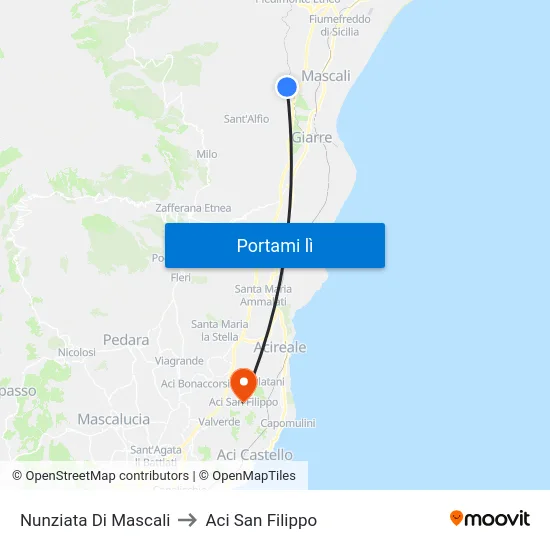 Nunziata Di Mascali to Aci San Filippo map