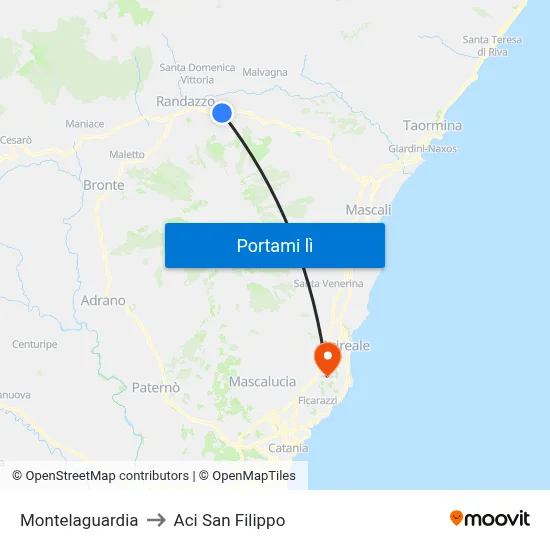 Montelaguardia to Aci San Filippo map