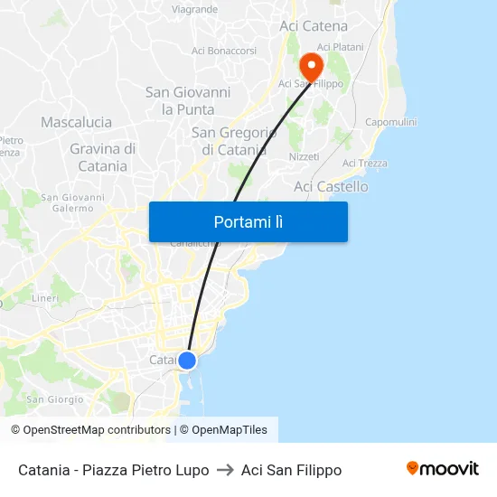 Catania - Piazza Pietro Lupo to Aci San Filippo map