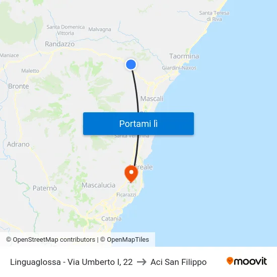 Linguaglossa - Via Umberto I, 22 to Aci San Filippo map