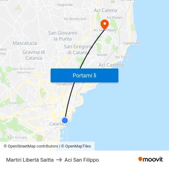 Martiri Libertà Saitta to Aci San Filippo map