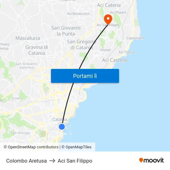 Colombo Aretusa to Aci San Filippo map