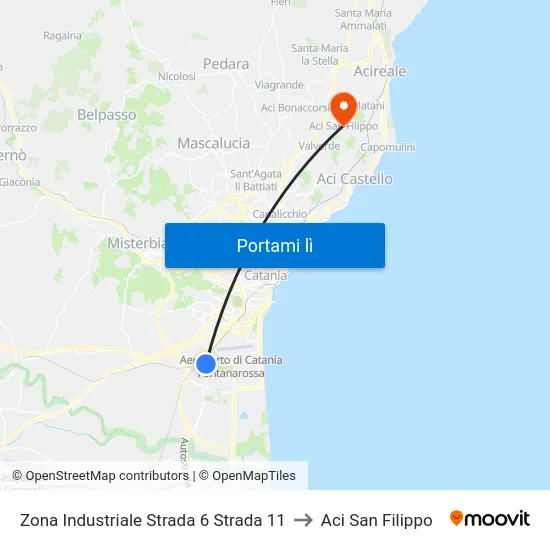 Zona Industriale Strada 6 Strada 11 to Aci San Filippo map