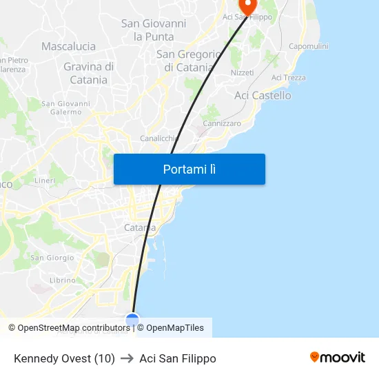 Kennedy Ovest (10) to Aci San Filippo map