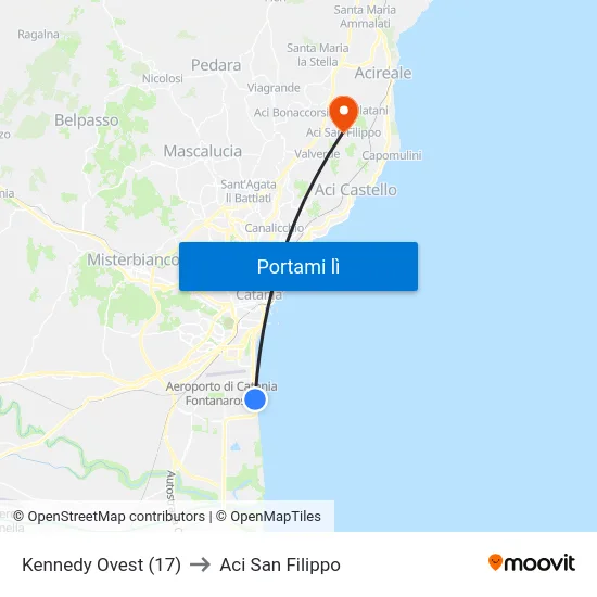 Kennedy Ovest (17) to Aci San Filippo map