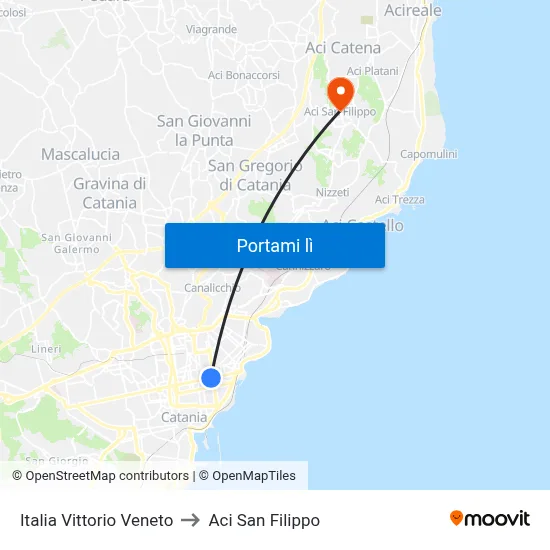 Italia Vittorio Veneto to Aci San Filippo map