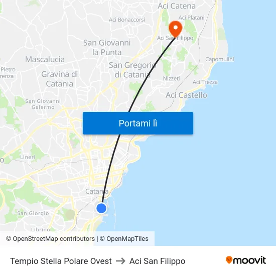 Tempio Stella Polare Ovest to Aci San Filippo map