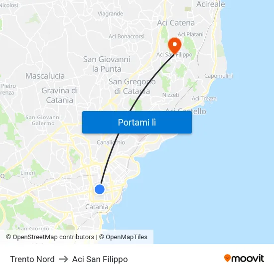 Trento Nord to Aci San Filippo map