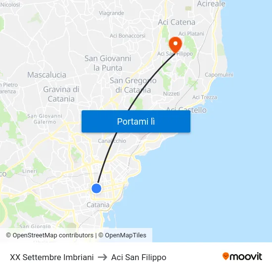 XX Settembre Imbriani to Aci San Filippo map