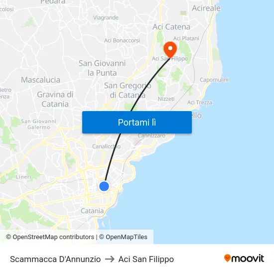 Scammacca D'Annunzio to Aci San Filippo map