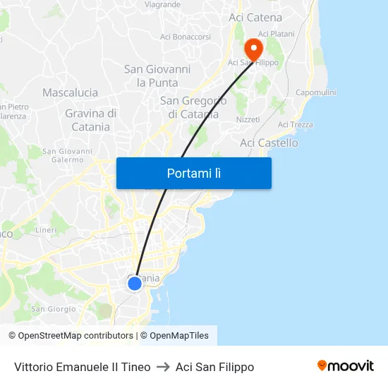 Vittorio Emanuele II Tineo to Aci San Filippo map