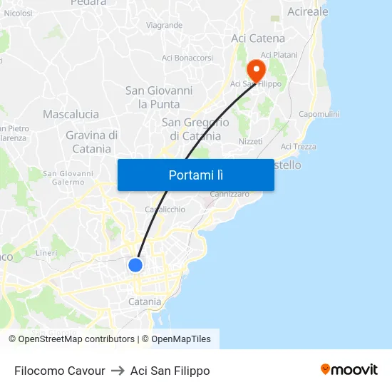 Filocomo Cavour to Aci San Filippo map