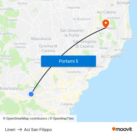 Lineri to Aci San Filippo map