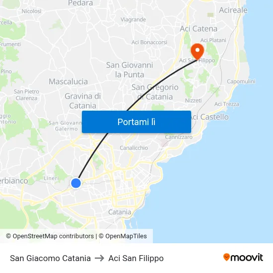 San Giacomo Catania to Aci San Filippo map