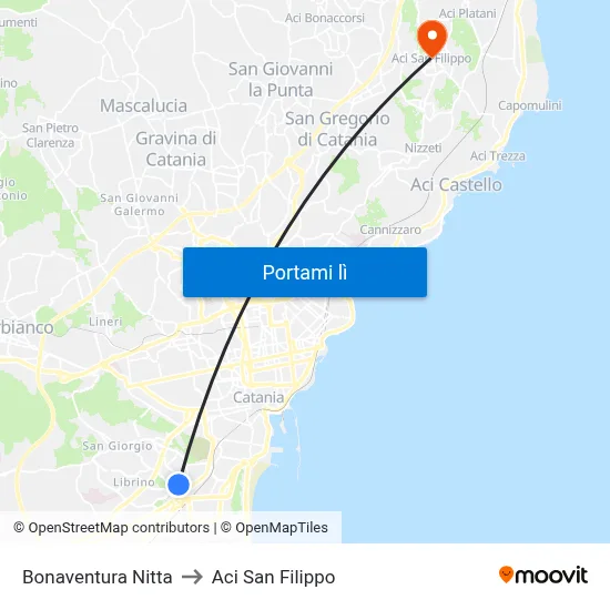 Bonaventura Nitta to Aci San Filippo map