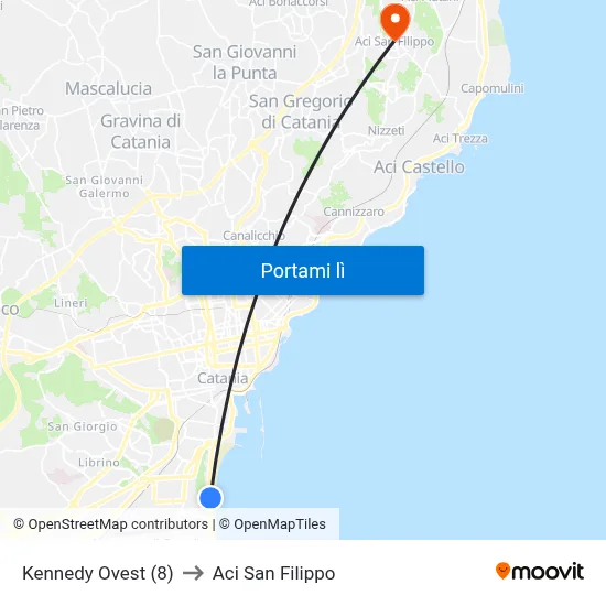 Kennedy Ovest (8) to Aci San Filippo map
