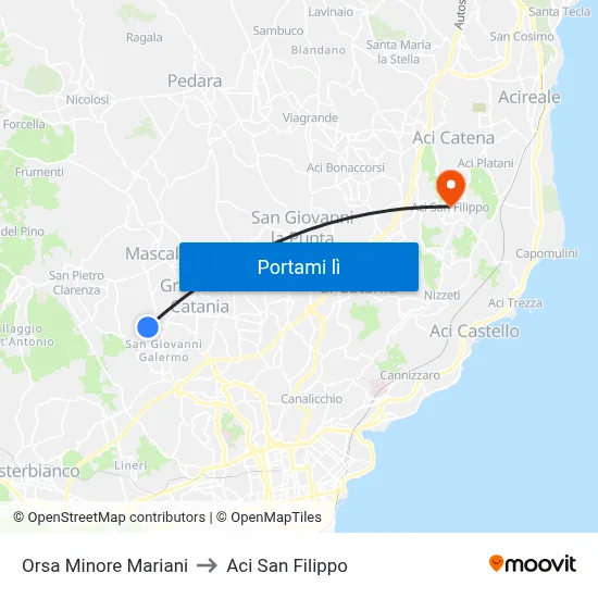 Orsa Minore Mariani to Aci San Filippo map