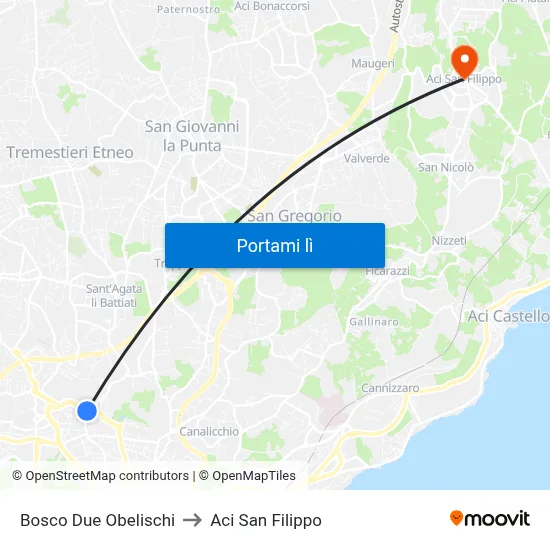 Bosco Due Obelischi to Aci San Filippo map