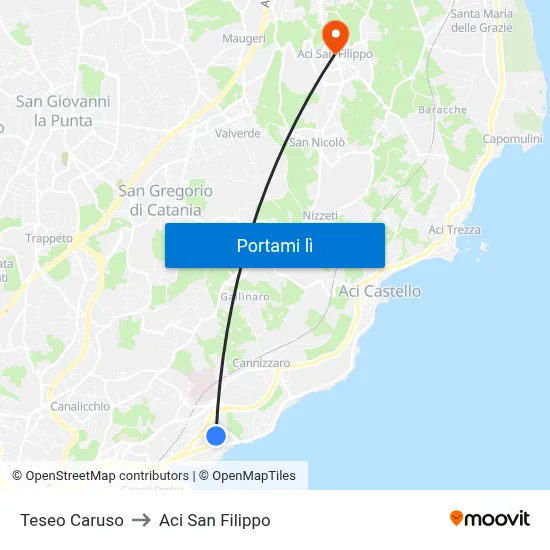 Teseo Caruso to Aci San Filippo map