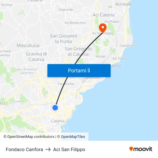 Fondaco Canfora to Aci San Filippo map