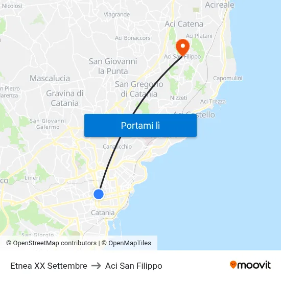 Etnea XX Settembre to Aci San Filippo map