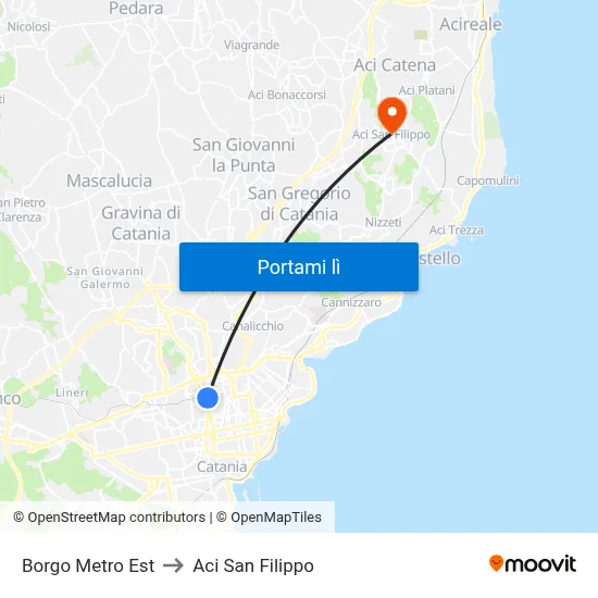 Borgo Metro Est to Aci San Filippo map