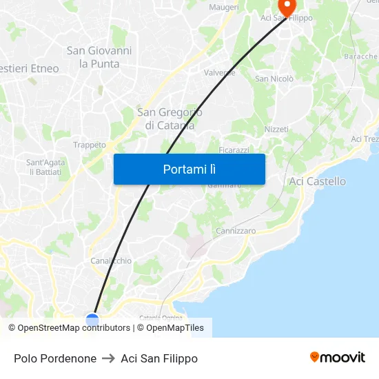 Polo Pordenone to Aci San Filippo map