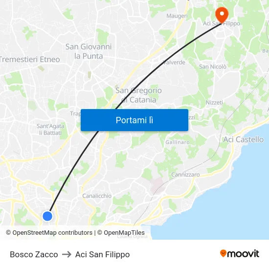 Bosco Zacco to Aci San Filippo map