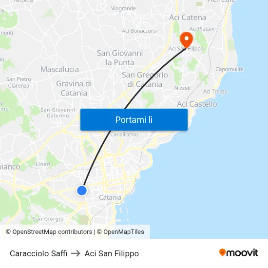 Caracciolo Saffi to Aci San Filippo map