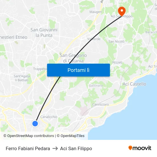 Ferro Fabiani Pedara to Aci San Filippo map