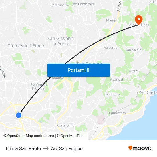 Etnea San Paolo to Aci San Filippo map