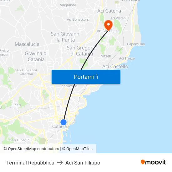 Terminal Repubblica to Aci San Filippo map