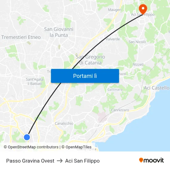 Passo Gravina Ovest to Aci San Filippo map