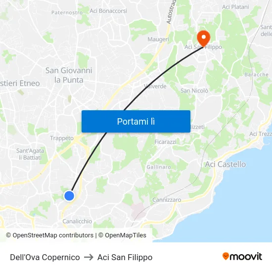 Dell'Ova Copernico to Aci San Filippo map