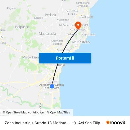 Zona Industriale Strada 13 Maristaeli to Aci San Filippo map