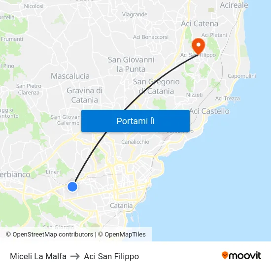 Miceli La Malfa to Aci San Filippo map