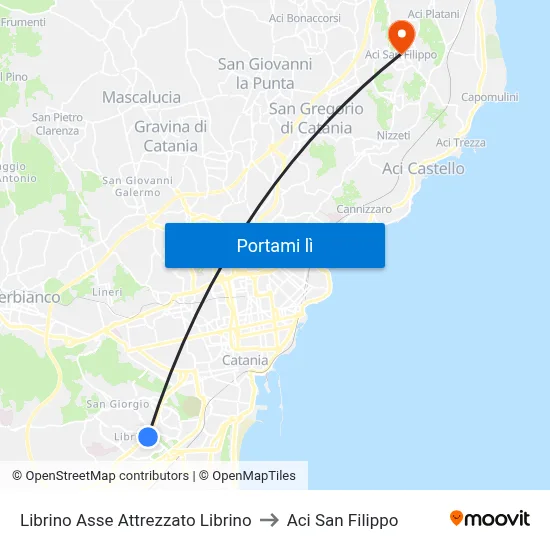Librino Asse Attrezzato Librino to Aci San Filippo map