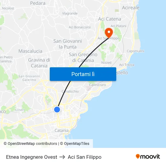 Etnea Ingegnere Ovest to Aci San Filippo map