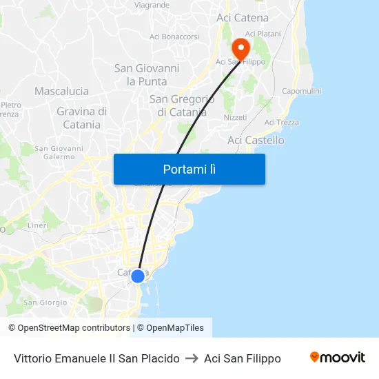 Vittorio Emanuele II San Placido to Aci San Filippo map