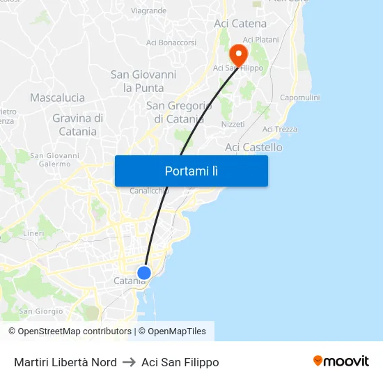Martiri Libertà Nord to Aci San Filippo map