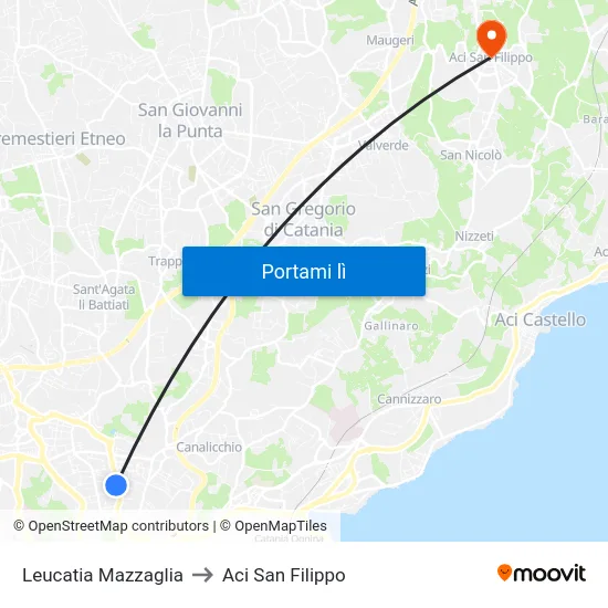 Leucatia Mazzaglia to Aci San Filippo map