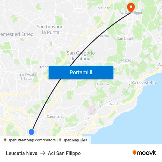 Leucatia Nava to Aci San Filippo map