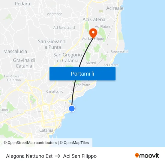 Alagona Nettuno Est to Aci San Filippo map