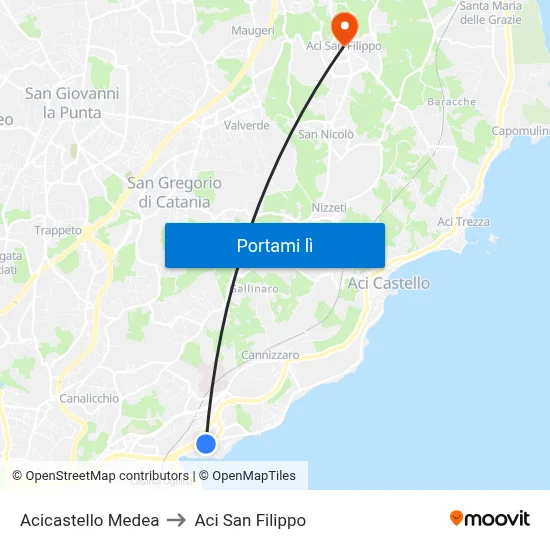 Acicastello Medea to Aci San Filippo map