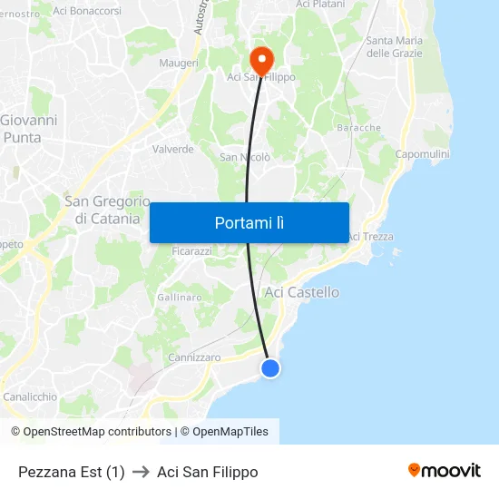 Pezzana Est (1) to Aci San Filippo map