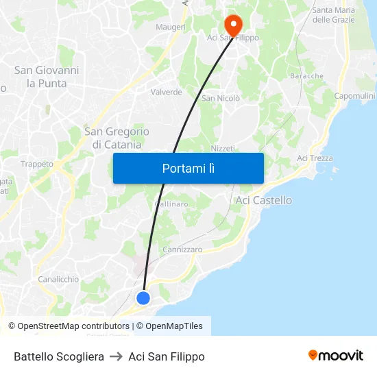 Battello Scogliera to Aci San Filippo map