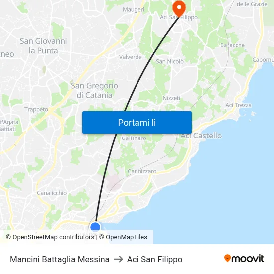 Mancini Battaglia Messina to Aci San Filippo map