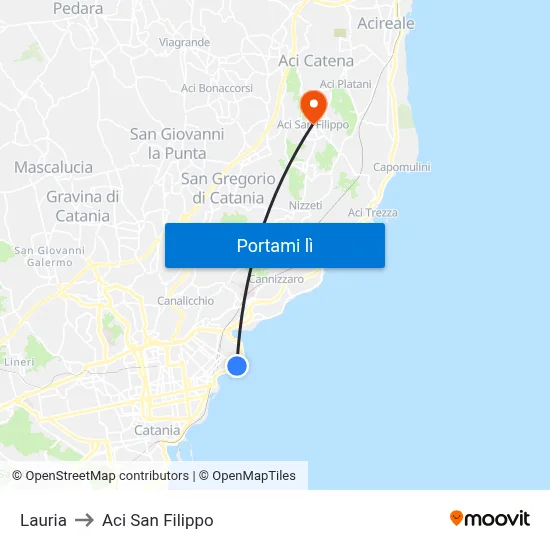 Lauria to Aci San Filippo map