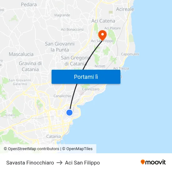 Savasta Finocchiaro to Aci San Filippo map