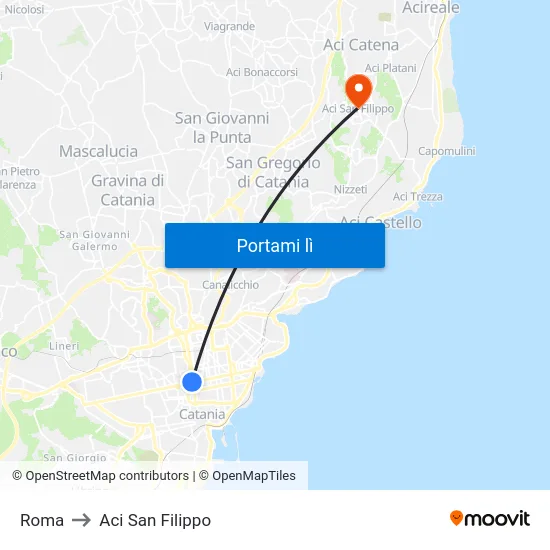 Roma to Aci San Filippo map